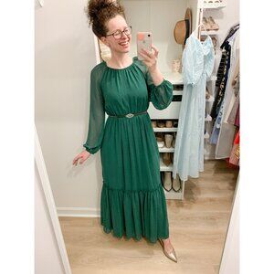 Gal Meets Glam Georgette Green Maxi Holiday Dress